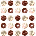 donuts colored icing chocolate food pattern vector