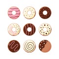 donuts colored icing chocolate food set vector