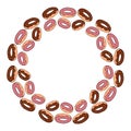 Donuts colorful doodles ornamental frame. Vector colorful illustration