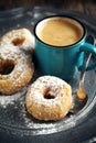 Donuts and cup of coffee. Royalty Free Stock Photo