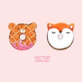 Donuts Cute. Vector watercolor, Hand drawn for Greeting Card, Packaging , Bakery Shop and more