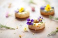 donuts decorated with edible flowers, soft lighting