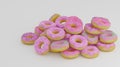 Donuts decorated icing and sprinkles on white background