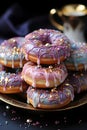 Donuts decorated with pastels and cosmic swirls, inspired by unicorns and galaxies