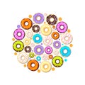 donuts. delicious tasty glazy donuts from sweets pastries. Vector cakes in circle forms