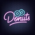 Donuts. Donuts neon sign. Neon glowing signboard banner design