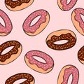 Donuts doodles colorful seamless pattern. Vector hand drawn illustration Royalty Free Stock Photo