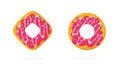 Donuts or doughnut sweet isolated icons set with sprinkles logo flat cartoon illustration, pink colored glazed with Royalty Free Stock Photo