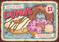 Donuts food vintage poster colorful Royalty Free Stock Photo