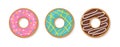 Top view donuts. Set of glazed doughnuts. Vector illustration