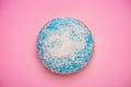 Donuts with icing on pastel pink background with copyspace. Sweet donuts. Royalty Free Stock Photo