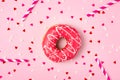 Donuts with icing on pastel pink background with copyspace. Sweet donuts Royalty Free Stock Photo