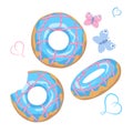 Donuts with icing. Set of blue doughnut. Cartoon style Royalty Free Stock Photo