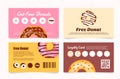 Donuts loyalty card set voucher sticker collect for free sale discount promo vector illustration