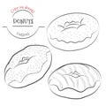 Donuts outline set. Collection of contour donuts with different