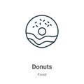 Donuts outline vector icon. Thin line black donuts icon, flat vector simple element illustration from editable food concept