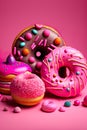 Donuts And Pastries 2. Digital Art Print, Wall Art, Home Decor, Poster, Pink Background