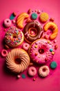 Donuts And Pastries 1. Digital Art Print, Wall Art, Home Decor, Poster, Pink Background.