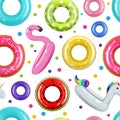 Donuts pattern. Inflatable swimming rings rubber summer toys for pool attractions decent vector seamless background Royalty Free Stock Photo