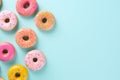 Donuts pattern. Top view of assorted glazed donuts. Colorful donuts