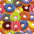 Donuts colored glaze Seamless pattern