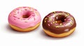 Donuts with pink icing and chocolate. generated by AI tool.