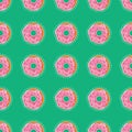 Donuts with pink icing and chocolate decoration. Vector cartoon pattern. Gift paper Royalty Free Stock Photo