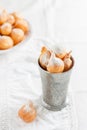 Donuts with powdered sugar on a white background