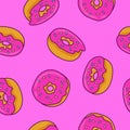 Donuts seamles hand drawn cartoon style pattern.