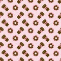 Donuts seamless pattern. Icon donuts with cup coffee on pink background. Concept takeaway food. Sweet glazed donuts Royalty Free Stock Photo