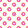 Donuts seamless pattern. Icon donuts with pink icing on white background. Concept takeaway food. Sweet glazed donuts Royalty Free Stock Photo