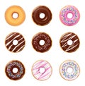 Donuts. Set of american sweets desserts. Royalty Free Stock Photo