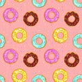 Donuts with sprinkles seamless pattern isolated on pink background Royalty Free Stock Photo