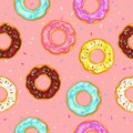 Donuts with sprinkles seamless pattern isolated on pink background Royalty Free Stock Photo