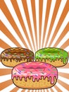 Donuts on Sunburst background Royalty Free Stock Photo