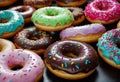 donuts various toppings and colors with sprinkle Royalty Free Stock Photo