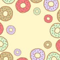 Donuts vector frame isolated. Background for social networks. Sweet illustration Royalty Free Stock Photo