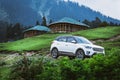 Doodhpathri, Jammu & Kashmir, India: Dated- August 20, 2018: A Hyundai Creta car in a health resort full of greens in Doodhpathri Royalty Free Stock Photo