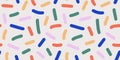Doodle abstract background with rainbow colors confetti or sugar sprinkles. Funky seamless pattern. Multi colored