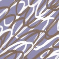 lilac doodle abstract pattern irregular chaotic waves zigzags on contrasting beige background