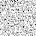 Doodle aliens seamless pattern. Space black and white coloring page