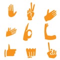 Doodle All Hand Emojis Gestures Vector Icons Set. Biceps, fist, folded hands, victory hand emojis. Emoticon Gesture Illustrations Royalty Free Stock Photo