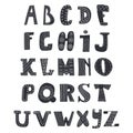 Doodle alphabet in black on white background. Cute hand drawn Royalty Free Stock Photo