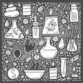 Doodle alternative medicine and ayurveda icons.