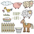 Doodle animal farm set Royalty Free Stock Photo
