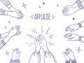 Doodle applause. Happy people hands, high five illustration, sketch draw of clapping hands. Vector agreement and success