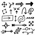 Doodle arrows icon set. Grunge black Hand drawn arrow. Vector illustration Royalty Free Stock Photo