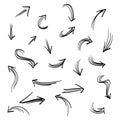 Doodle Arrows icons Set. arrow icon with various directions. arrow direction hand drawing. isolated on a white background. vector Royalty Free Stock Photo