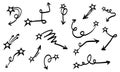 Doodle Arrows with star on Set. arrow icon with various directions. Hand drawn style. design element of vector illustration Royalty Free Stock Photo