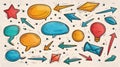 Doodle arrows and talk bubbles with grunge texture. Abstract vintage vector collection for infographics Royalty Free Stock Photo